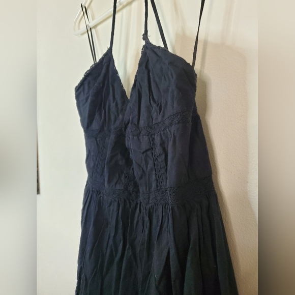 Zara Black Cotton Lace Tiered Midi Dress Size Large Cross Strap Open Back Vacay - Picture 7 of 15